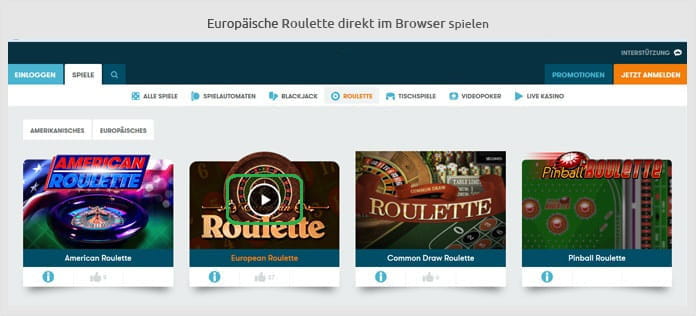 Mit dem Sofortspiel kann Roulette ohne Download direkt im Browser gespielt werden
