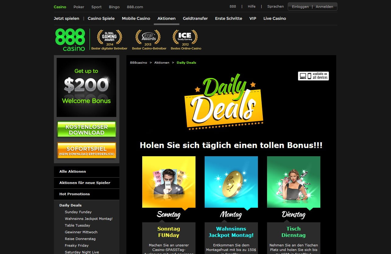 888 Casino Daily Deals