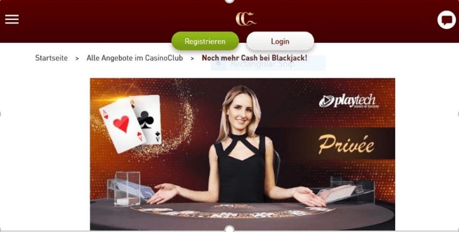 CasinoClub Extra-Cash bei Blackjack.
